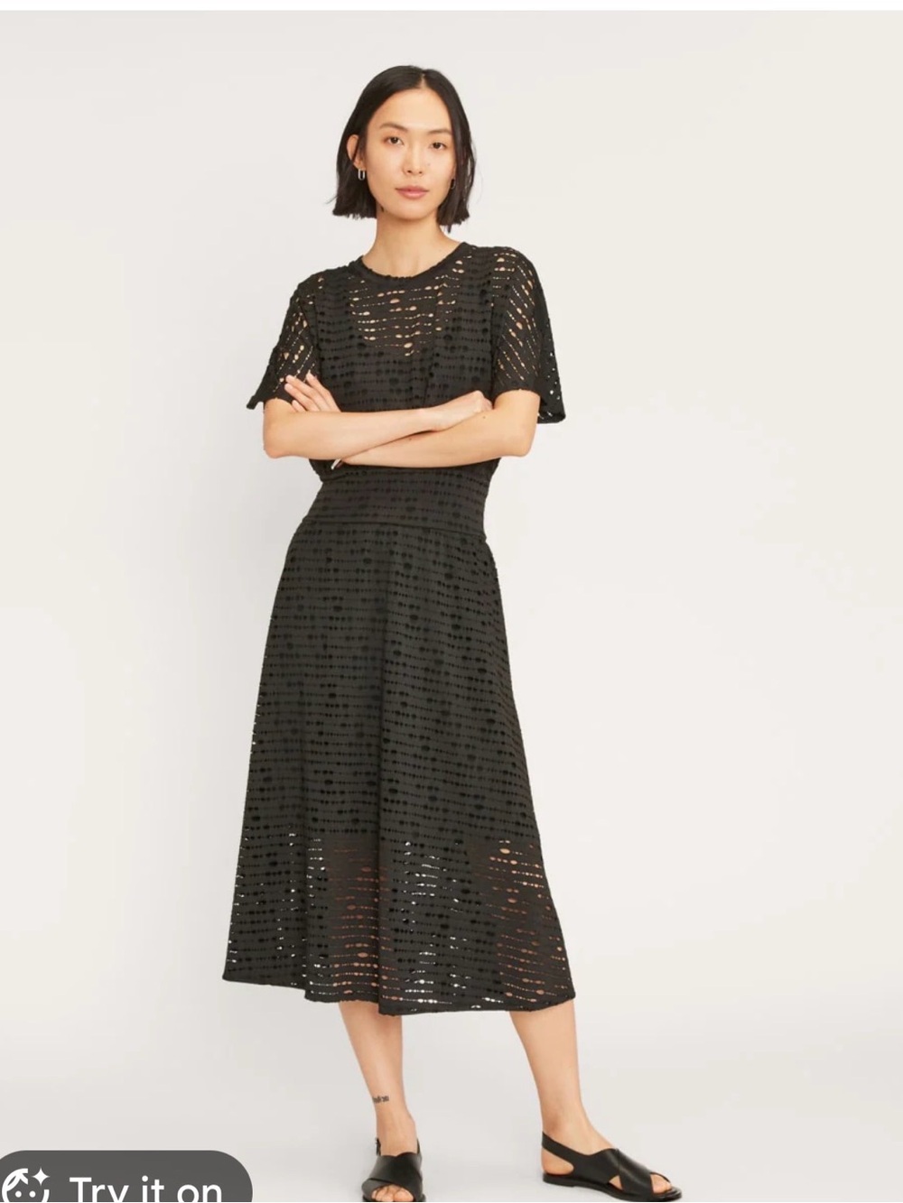Everlane Sz Small Black Eyelet Midi Dress with lining